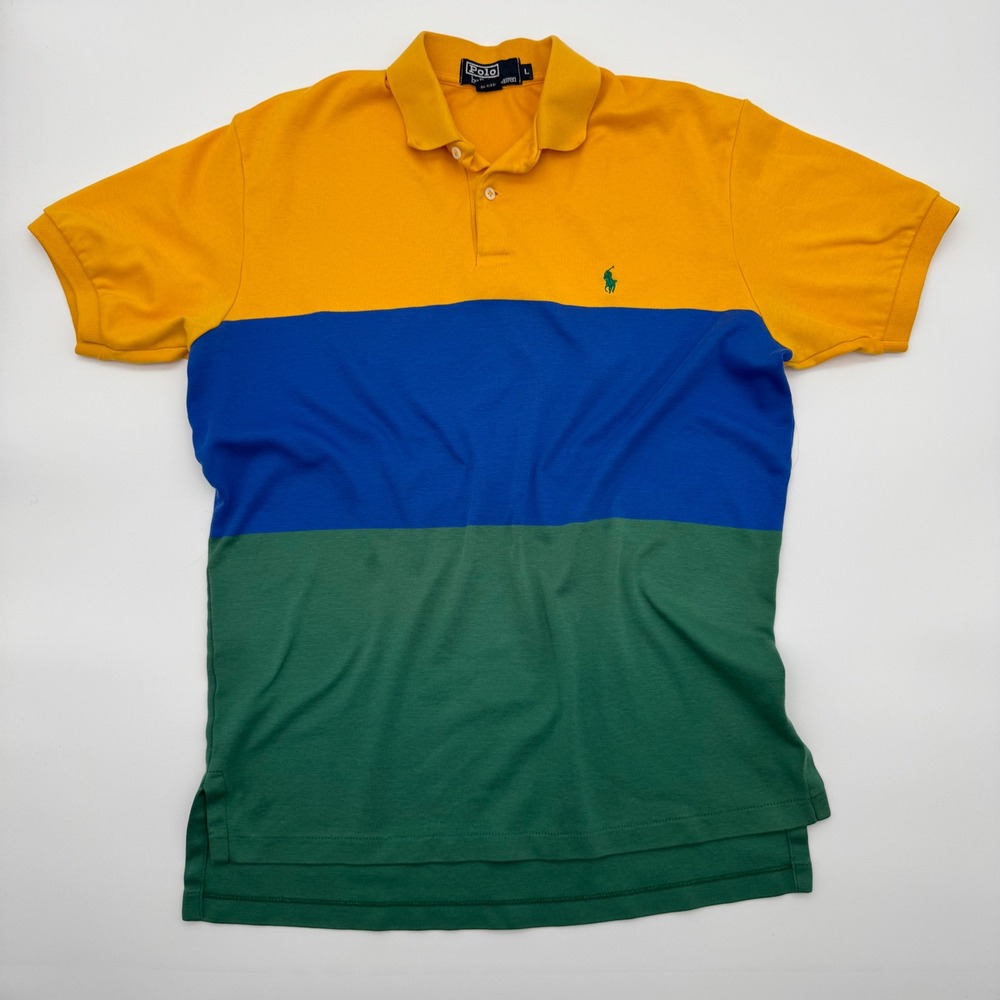 Polo Ralph Lauren Mens Colorblock Polo Shirt Yellow Blue Green Large RN41381
